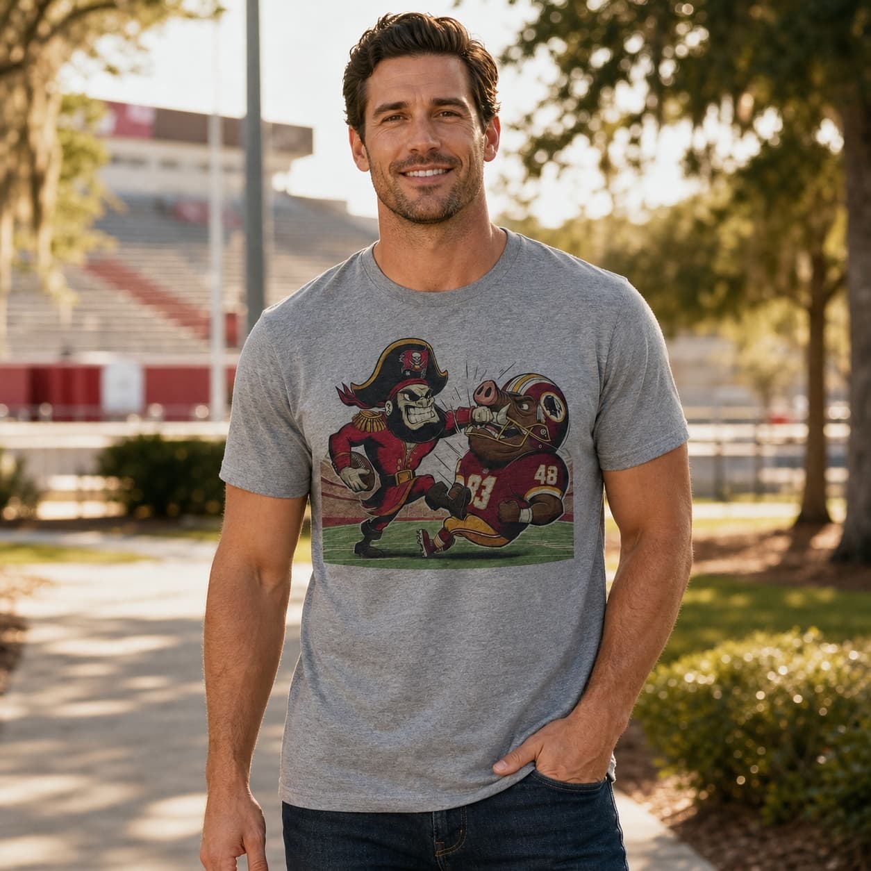 Tampa Bay Buccaneers vs. Washington Redskins Commanders Retro Rivalry Football Mascot Artwork Shirt