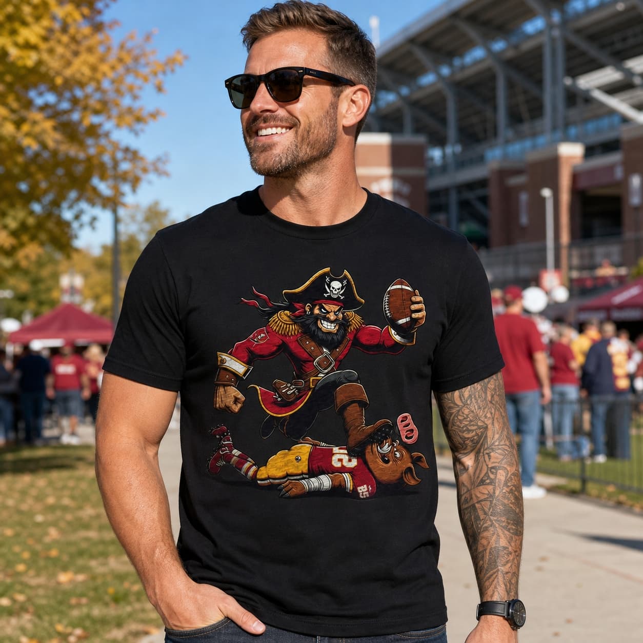 Tampa Bay Buccaneers vs. Washington Redskins Commanders Retro Rivalry Football Stomp Artwork Shirt
