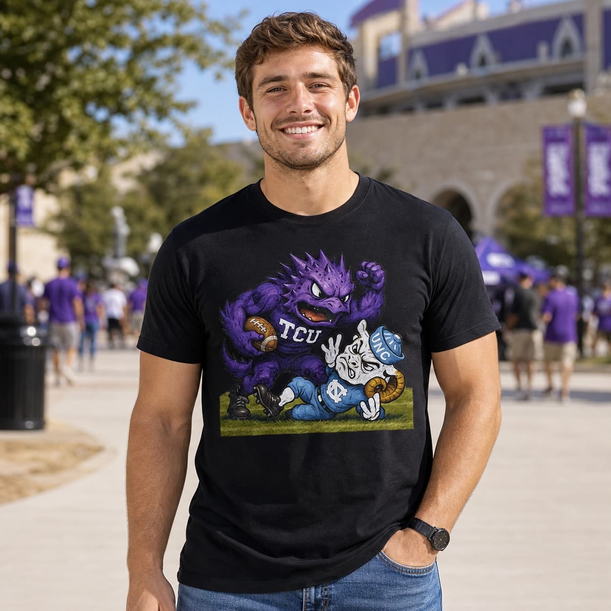 TCU Horned Frogs vs. North Carolina Tar Heels Exclusive Retro Rivals Football Artwork Shirt