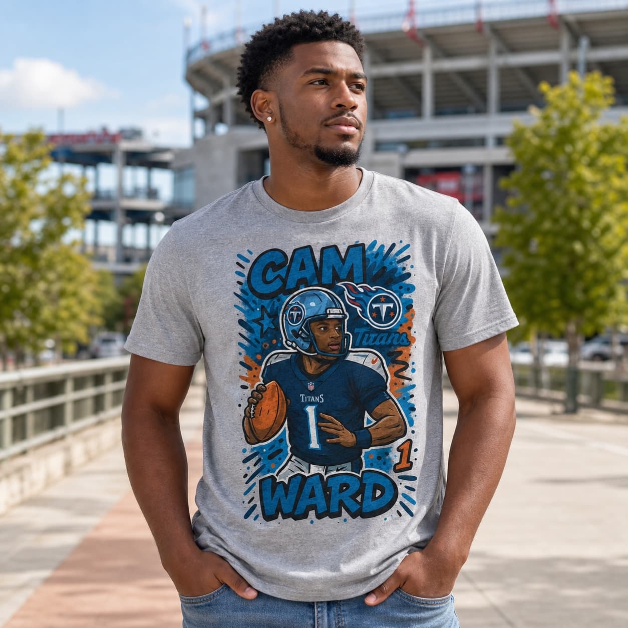 Tennessee Titans Cam Ward #1 Draft Pick Exclusive Caricature Football Artwork Shirt