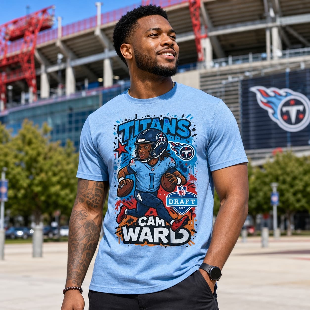 Tennessee Titans Cam Ward QB #1 Draft Pick Exclusive Caricature Football Artwork Shirt