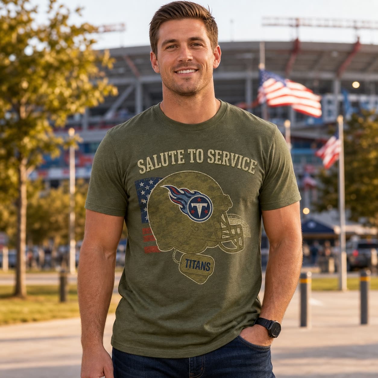Tennessee Titans Exclusive Retro Football Service Salute Artwork Shirt