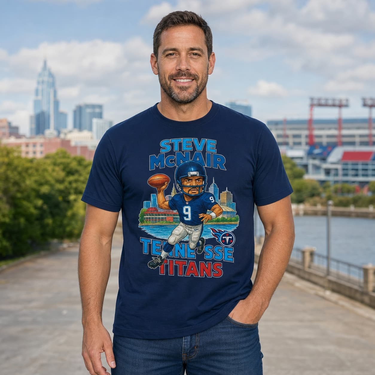 Tennessee Titans Steve McNair Exclusive Retro Football City Artwork Shirt