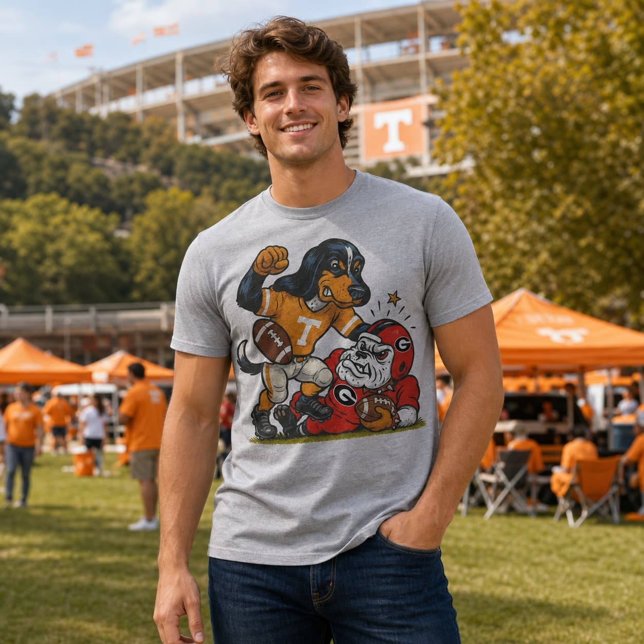 Tennessee Volunteers vs. Georgia Bulldogs Retro Rivalries Football Artwork Shirt
