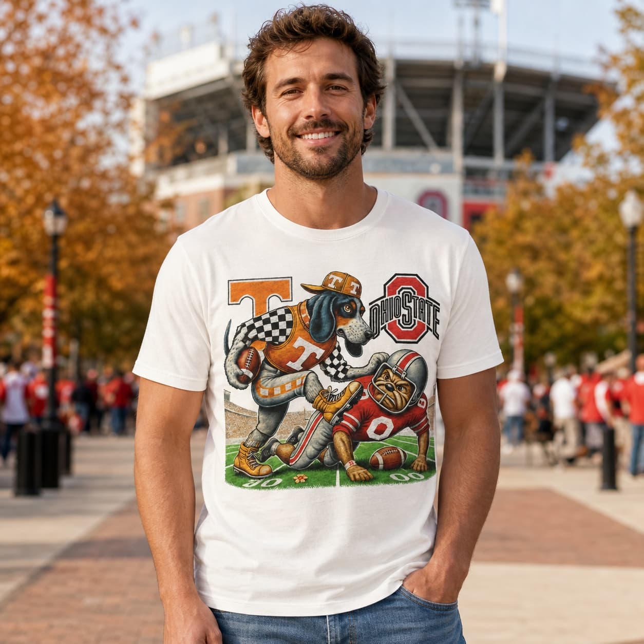 Tennessee Volunteers vs. Ohio State Buckeyes Exclusive Retro Rivalries Playoff Football Artwork TShirt