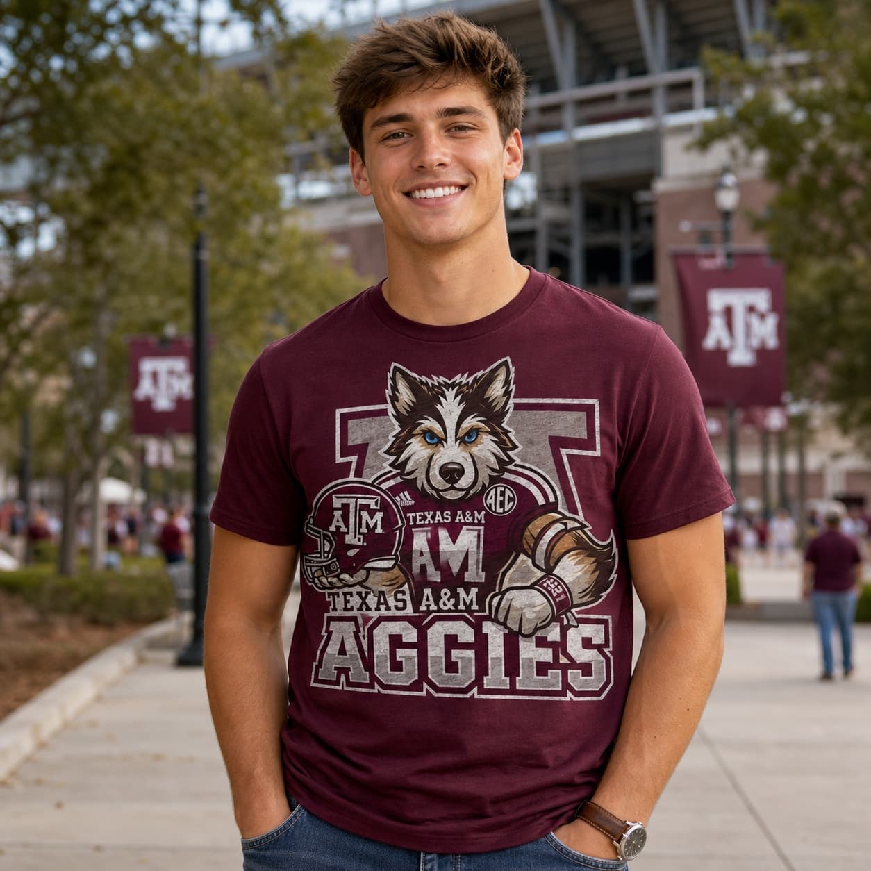 Texas A&M Aggies Exclusive Retro Football Helmet Artwork Shirt