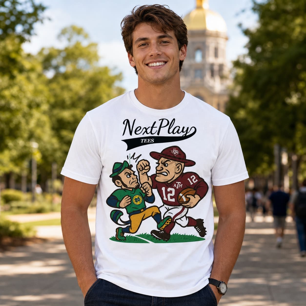 Texas A&M Aggies vs. Notre Dame Fighting Irish Exclusive Retro Rivals Football Artwork Shirt