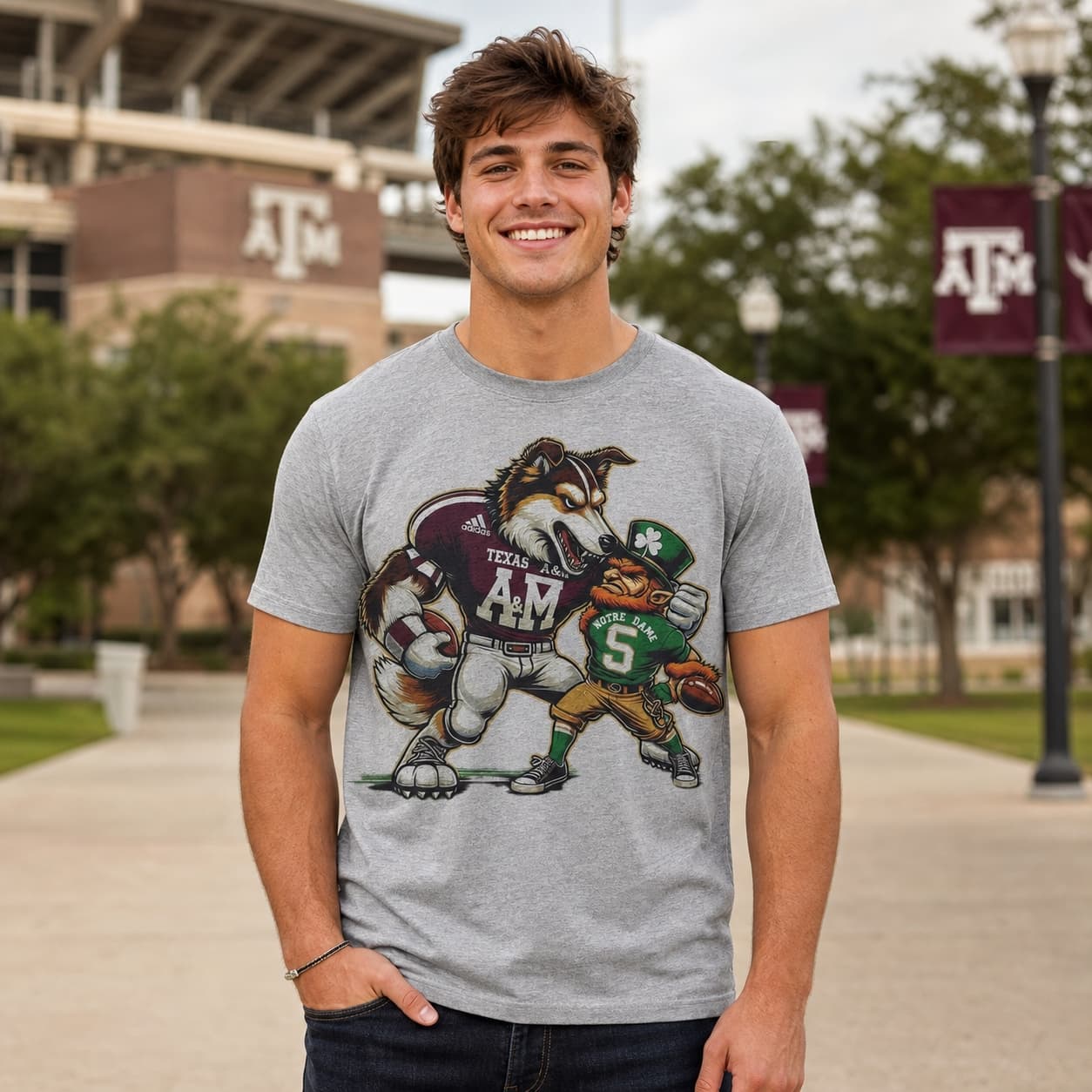 Texas A&M Aggies vs. Notre Dame Fighting Irish Retro Rivalry Football 2004 Artwork Shirt