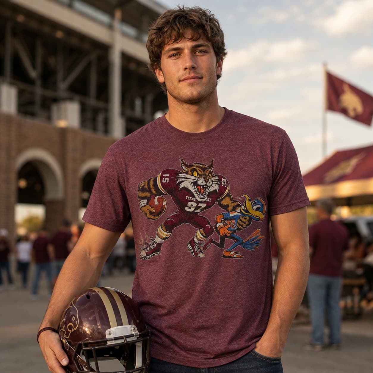Texas State Bobcats vs. Texas-SA Roadrunners Exclusive Retro Rivals Football Artwork Shirt