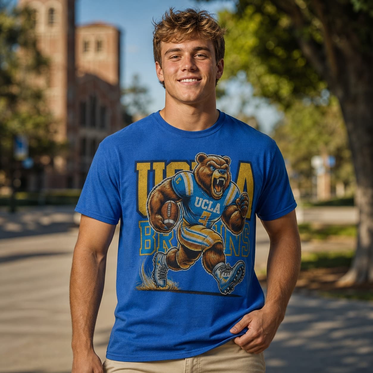 UCLA Bruins Exclusive Retro Football Mascot Artwork Shirt