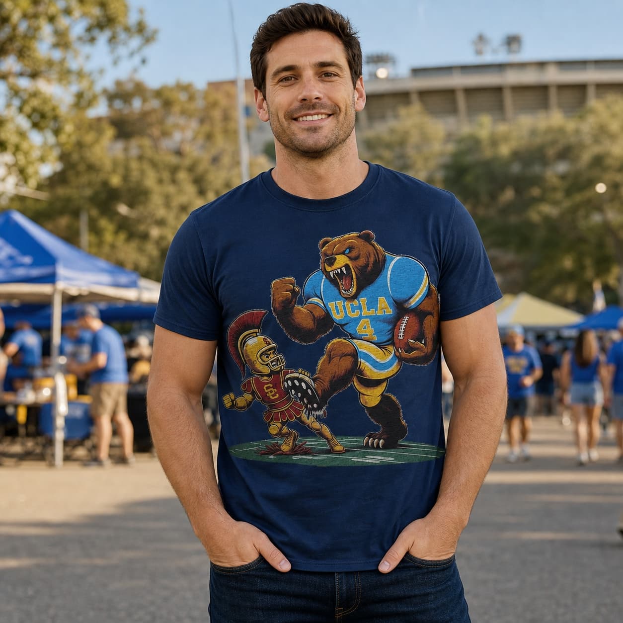 UCLA Bruins vs. USC Trojans Exclusive Retro Rivalries Football Ferocious Artwork Shirt