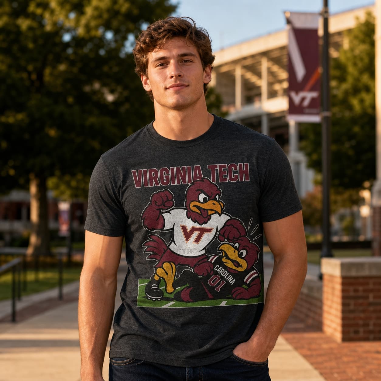 Virginia Tech Hokies vs. South Carolina Gamecocks Exclusive Retro Rivals Football Artwork Shirt