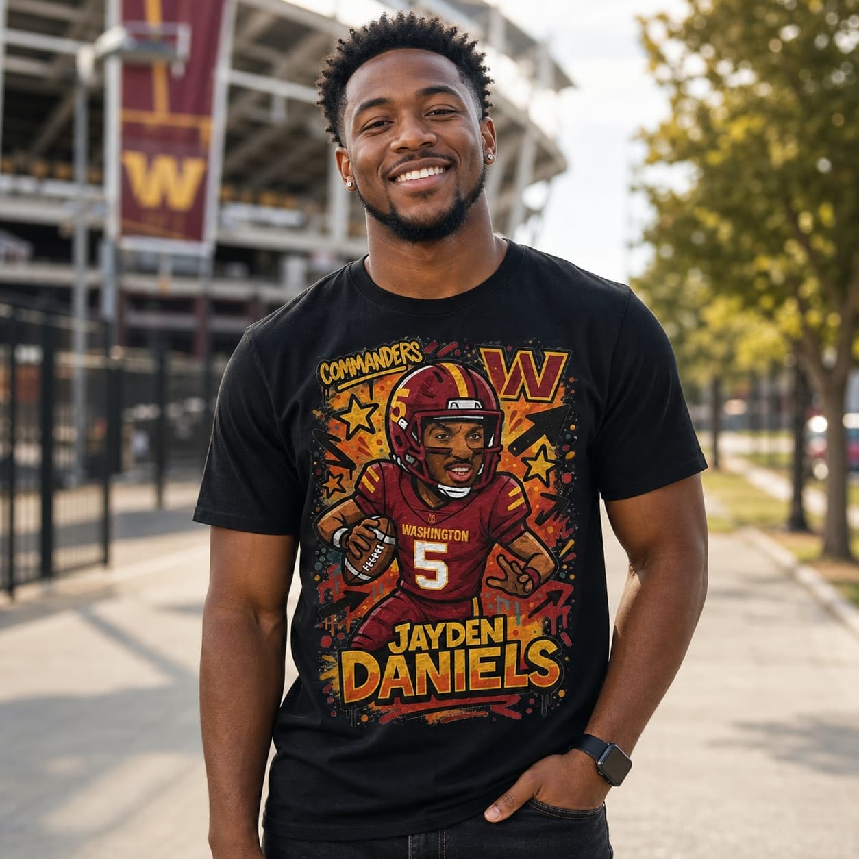 Washington Commanders Jayden Daniels Exclusive Caricature Football Artwork Shirt