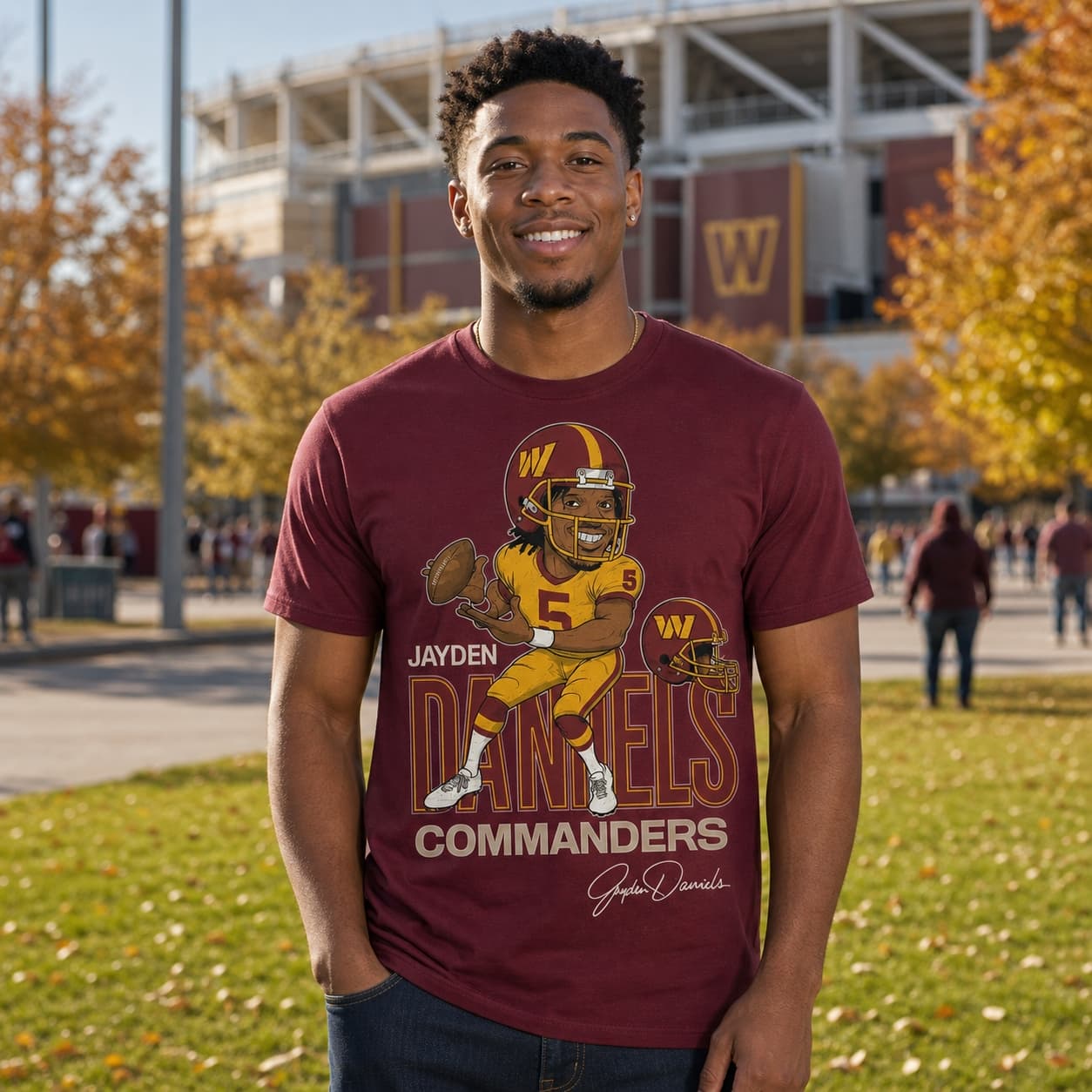 Washington Commanders Jayden Daniels Retro Football Artwork Shirt