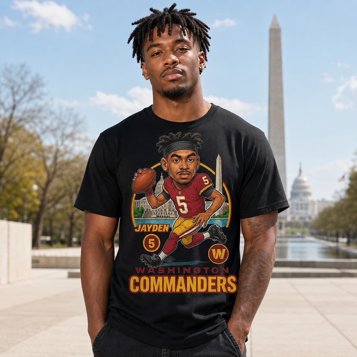 Washington Commanders Jayden McDaniels Exclusive Retro Football City Artwork Shirt