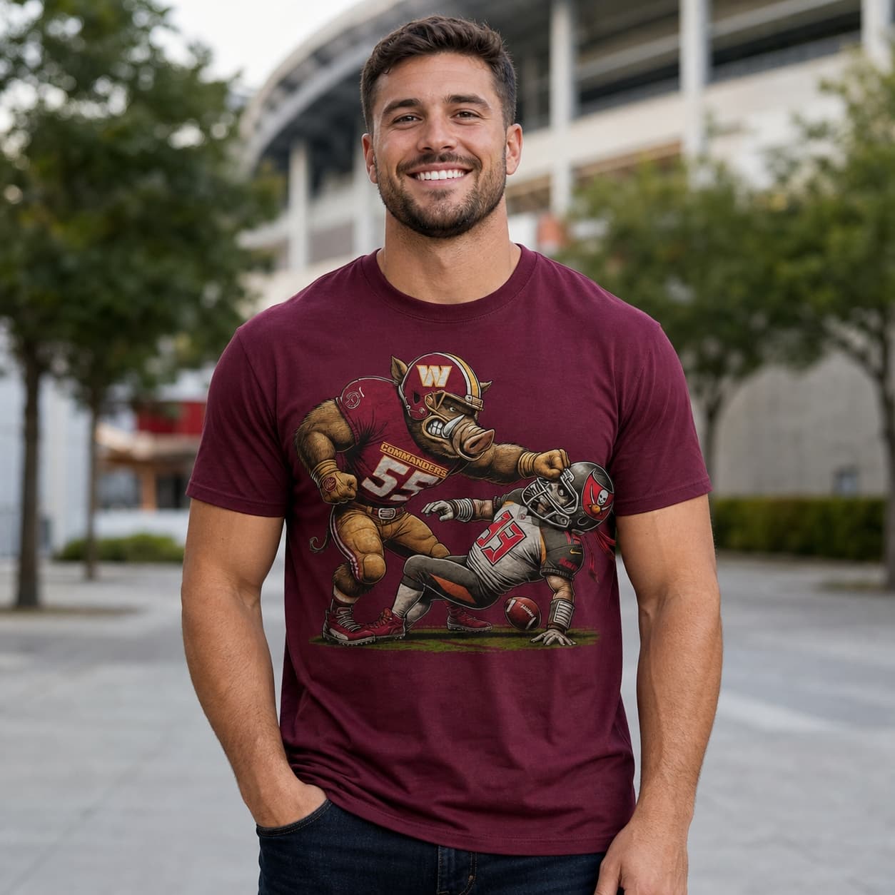 Washington Commanders vs. Tampa Bay Buccaneers Exclusive Retro Rivalries Football Artwork Shirt