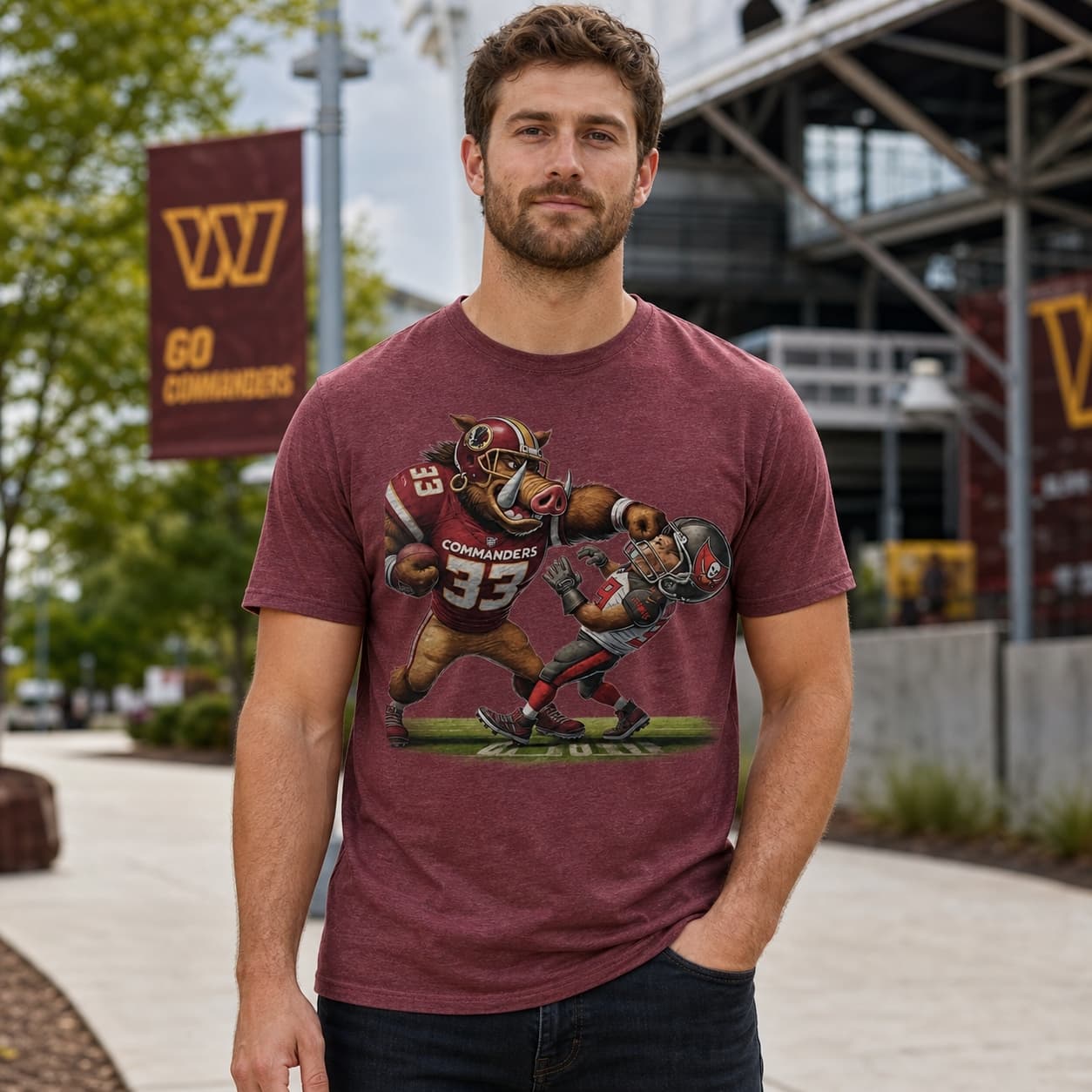 Washington Commanders vs. Tampa Bay Buccaneers Exclusive Retro Rivalries Football Punch Artwork Shirt