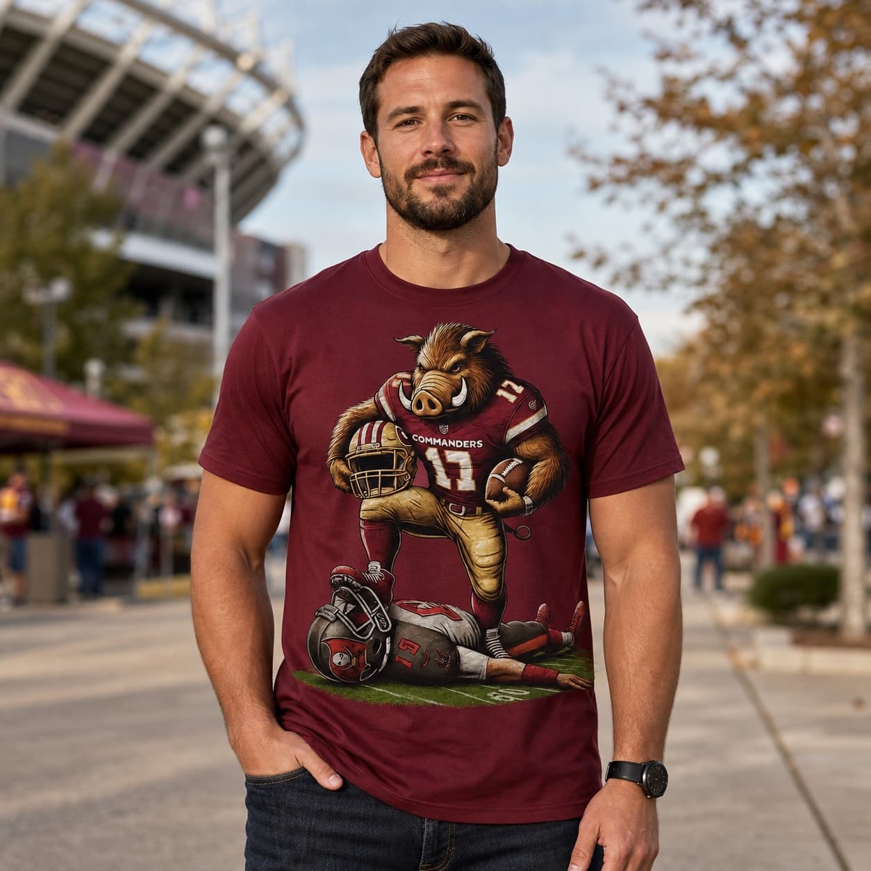 Washington Commanders vs. Tampa Bay Buccaneers Exclusive Retro Rivalries Football Stomp Artwork Shirt