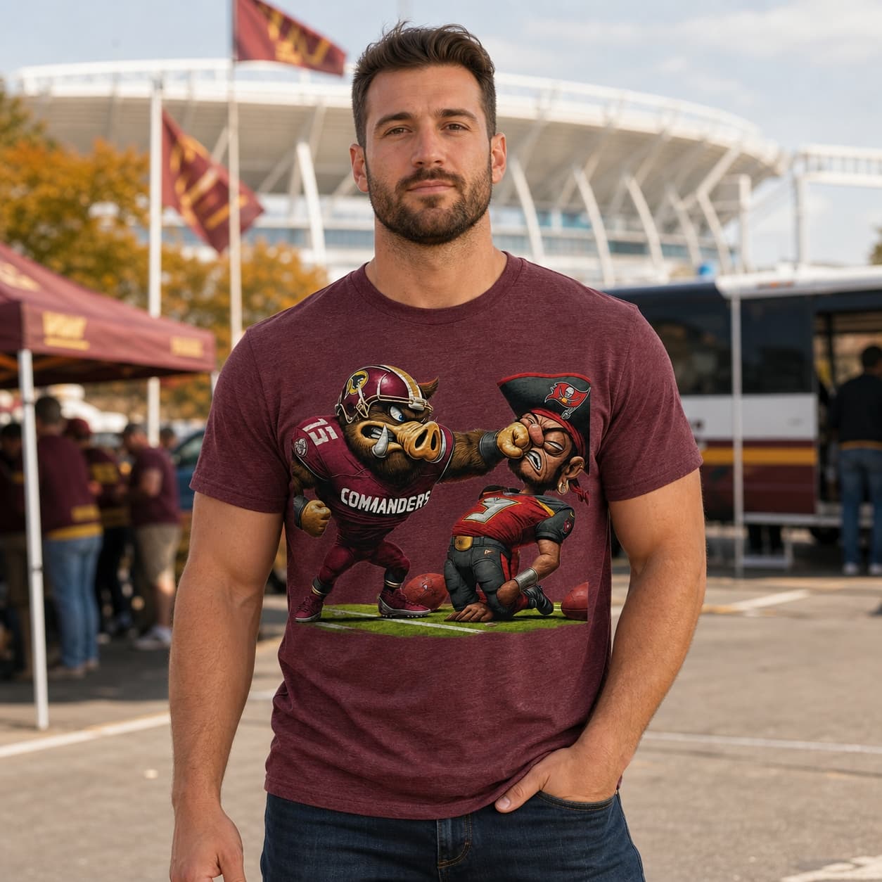Washington Commanders vs. Tampa Bay Buccaneers Exclusive Retro Rivalries KO Football Artwork Shirt