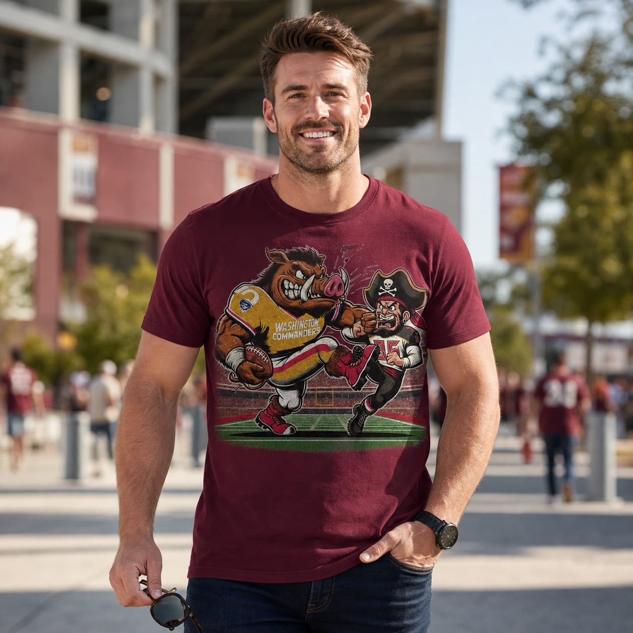 Washington Commanders vs. Tampa Bay Buccaneers Retro Rivalries Football Major Tuddy Artwork Shirt