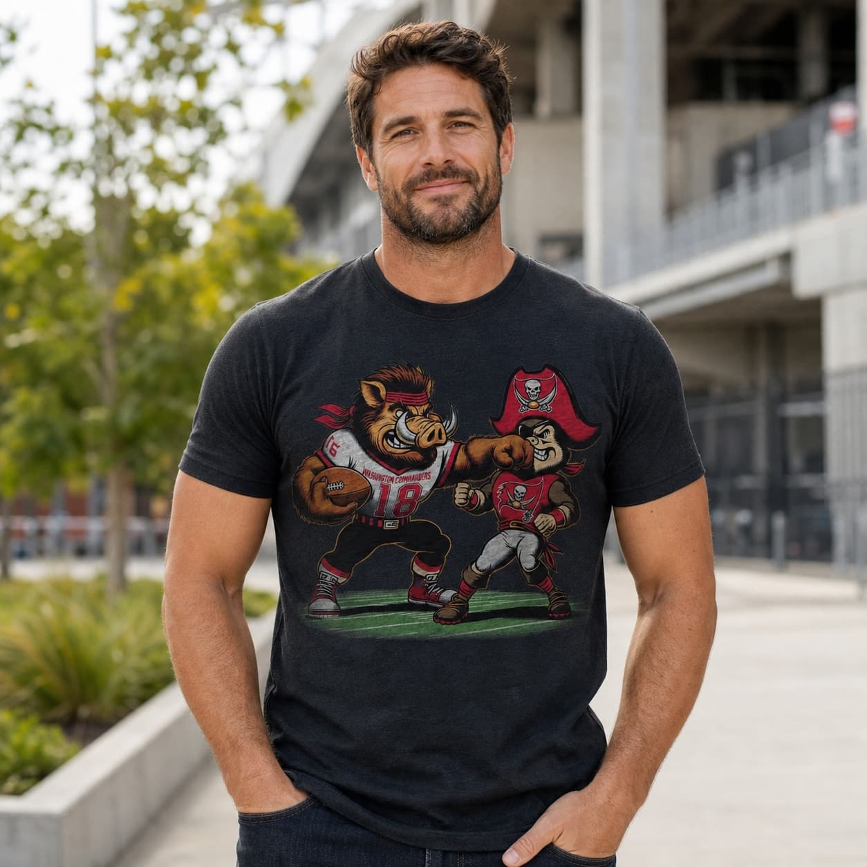 Washington Commanders vs. Tampa Bay Buccaneers Retro Rivalries Football Major Tuddy Punch Artwork Shirt