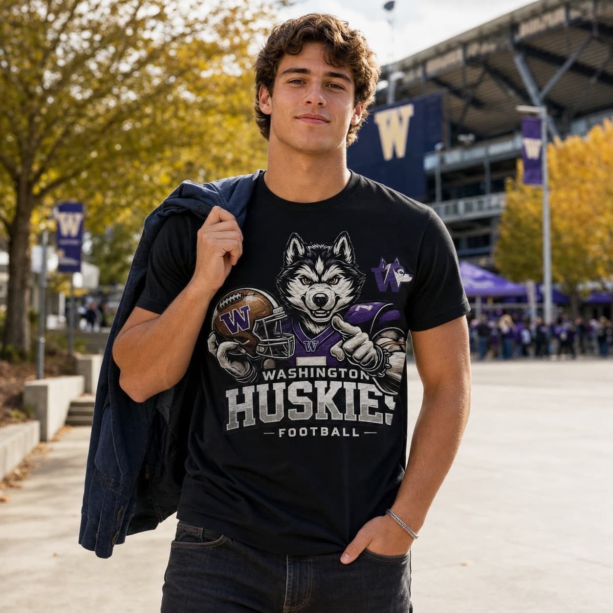 Washington Huskies Exclusive Retro Football Helmet Artwork Shirt