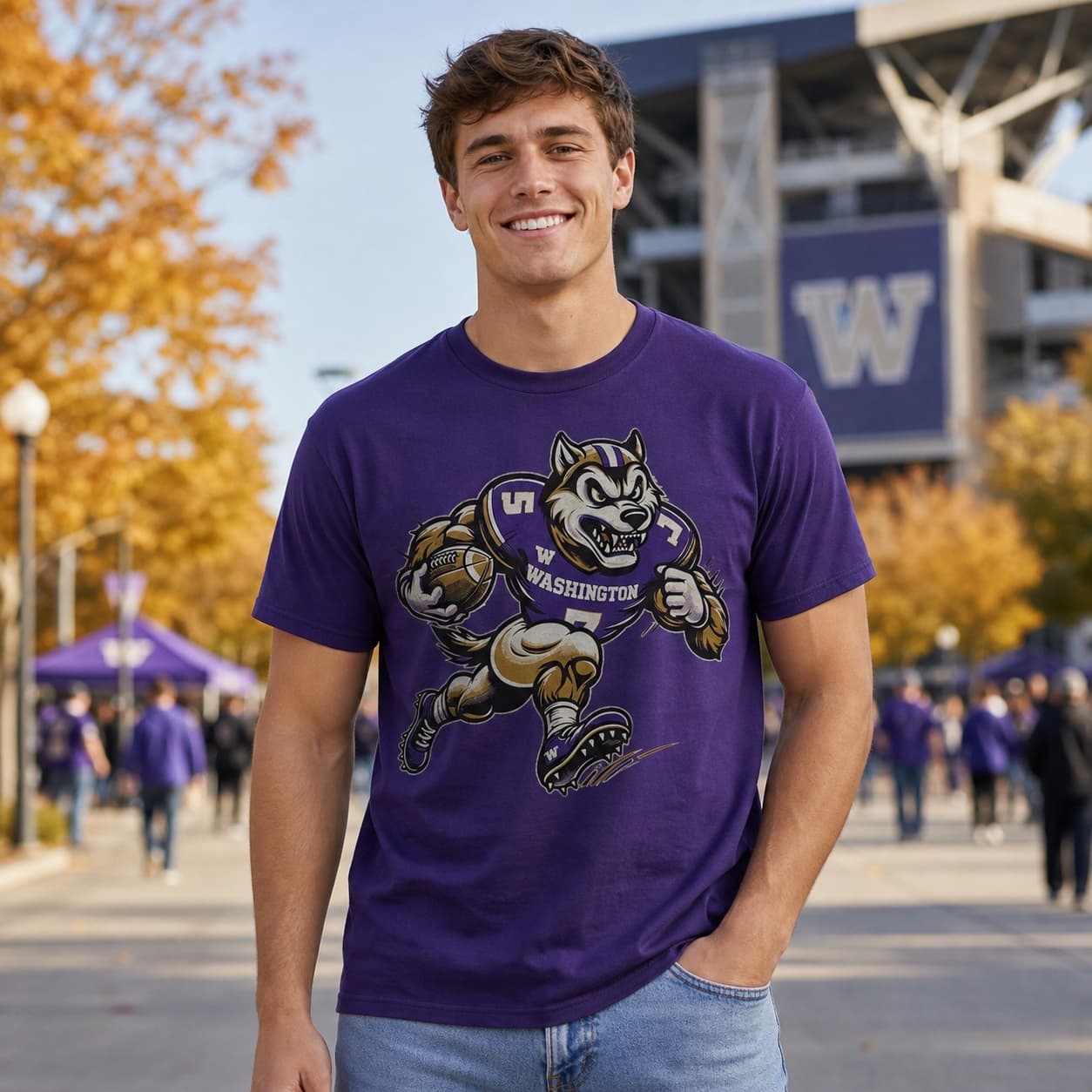Washington Huskies Exclusive Retro Football Mascot Artwork Shirt