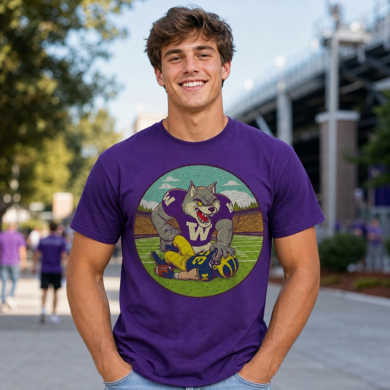 Washington Huskies vs. Michigan Wolverines Vintage Retro Rivalry Football Artwork Shirt