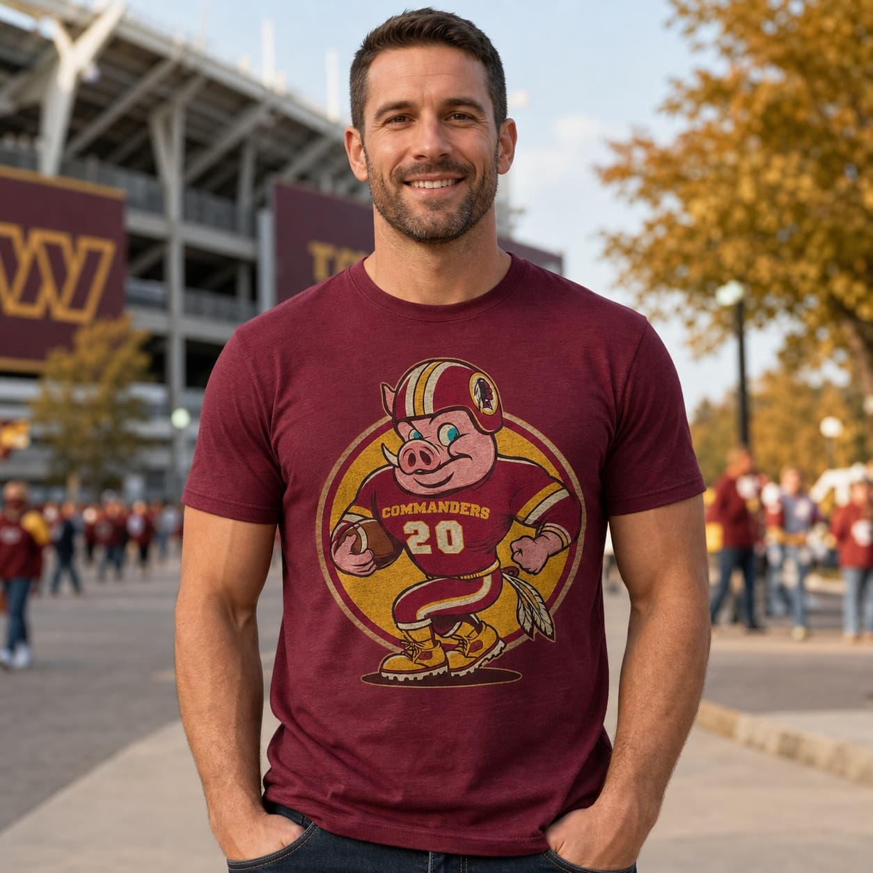 Washington Redskins Commanders Retro Football Mascot Artwork Shirt