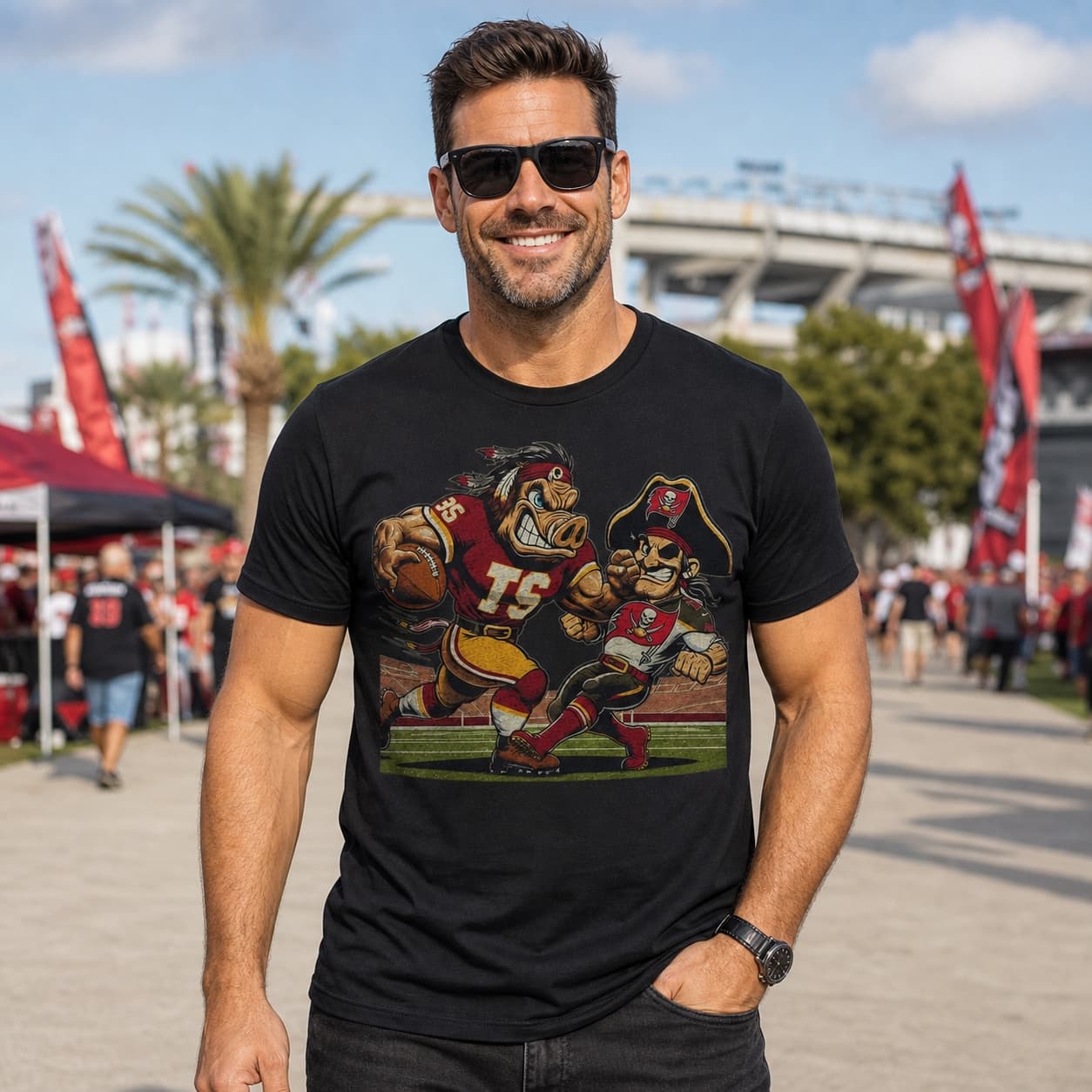 Washington Redskins Commanders vs. Tampa Bay Buccaneers Retro Rivalries Football Major Tuddy Artwork Shirt