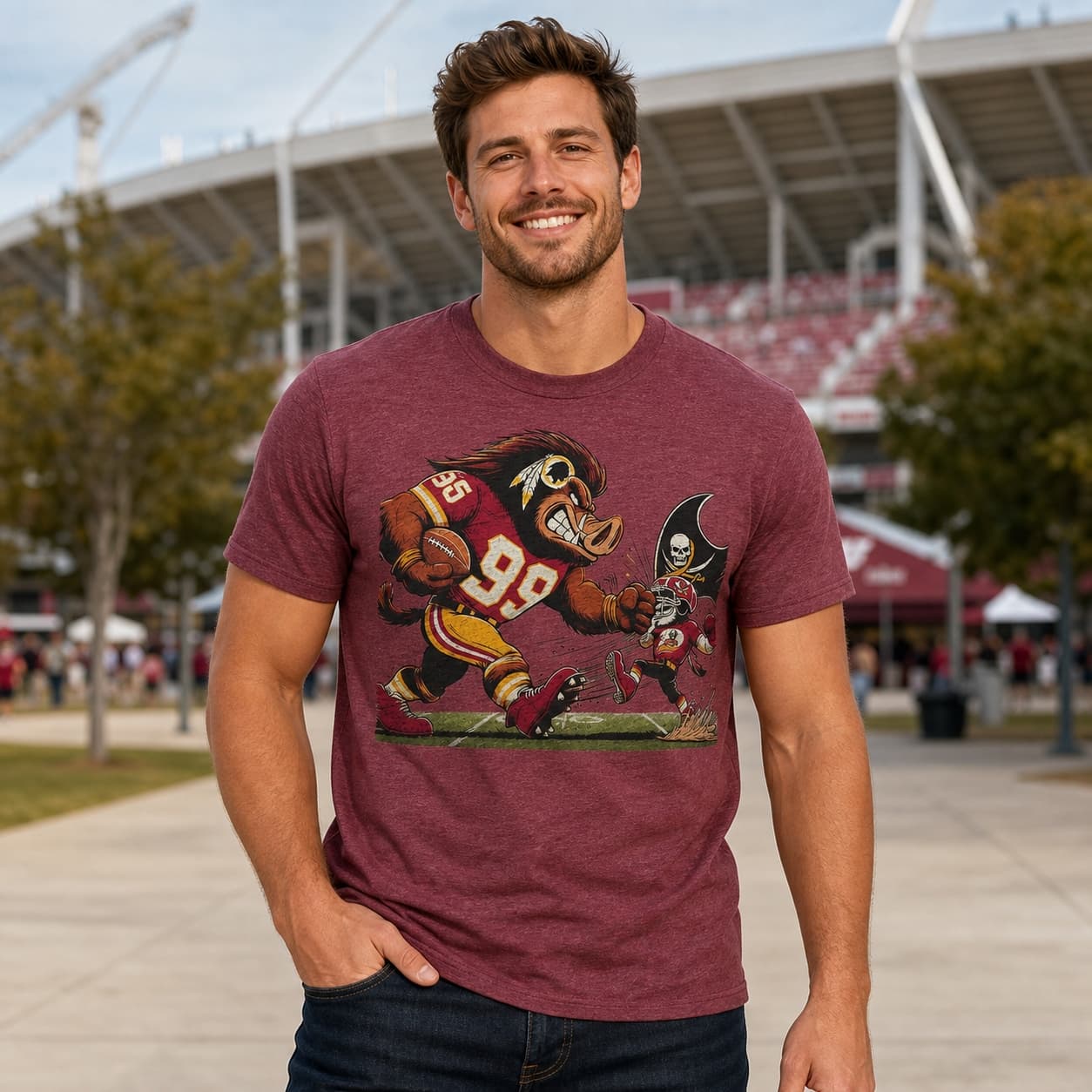 Washington Redskins Commanders vs. Tampa Bay Buccaneers Retro Rivalries Football Punch Artwork Shirt