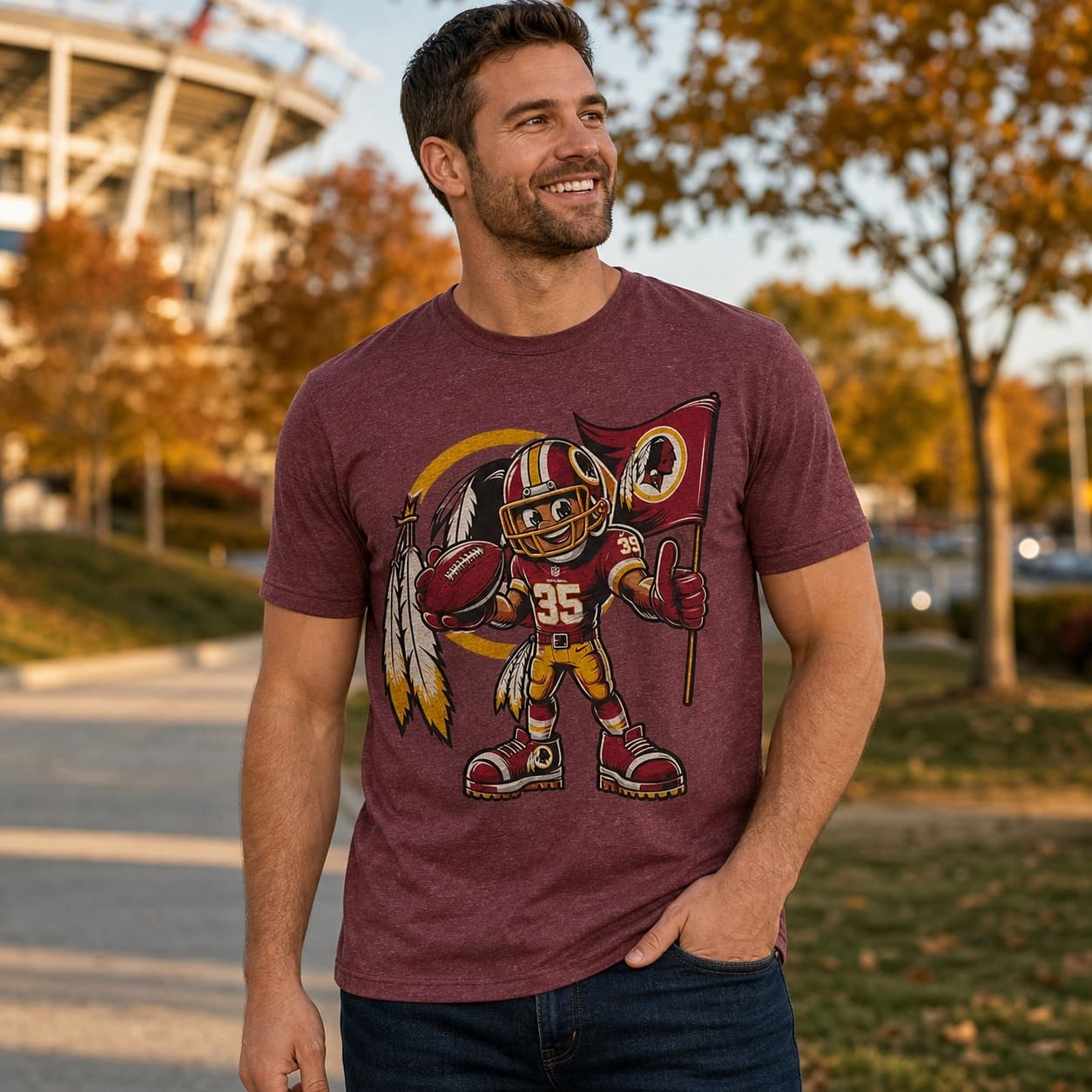Washington Redskins Exclusive Retro Football Mascot 1980 Artwork Shirt