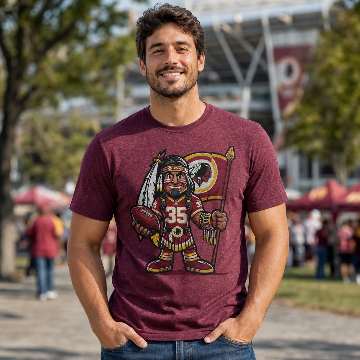 Washington Redskins Exclusive Retro Football Mascot 1985 Artwork Shirt