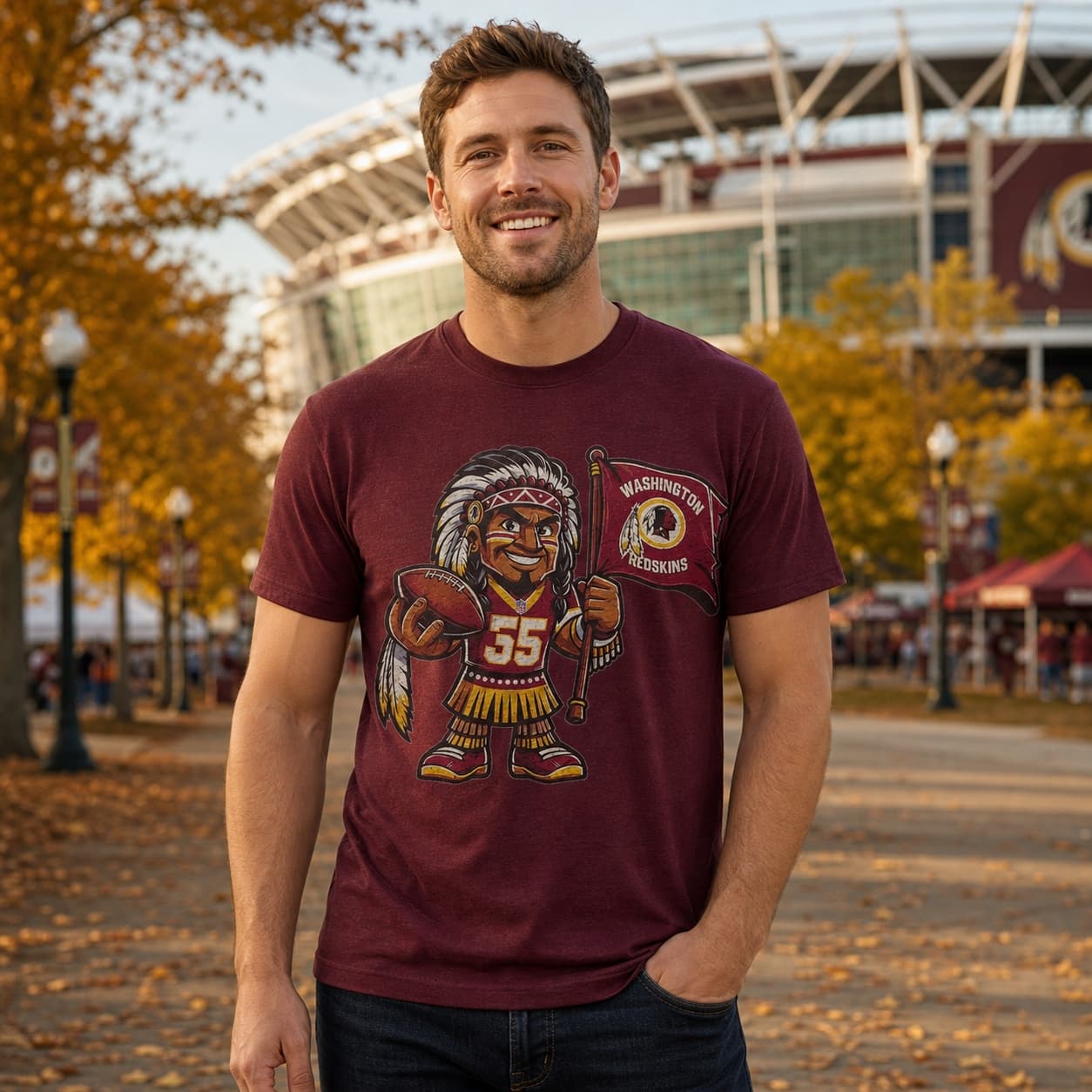Washington Redskins Exclusive Retro Football Mascot 1986 Artwork Shirt