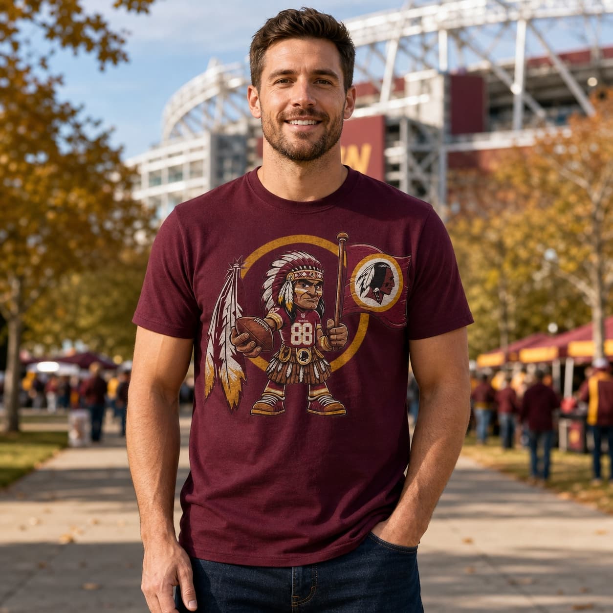 Washington Redskins Exclusive Retro Football Mascot 1988 Artwork Shirt