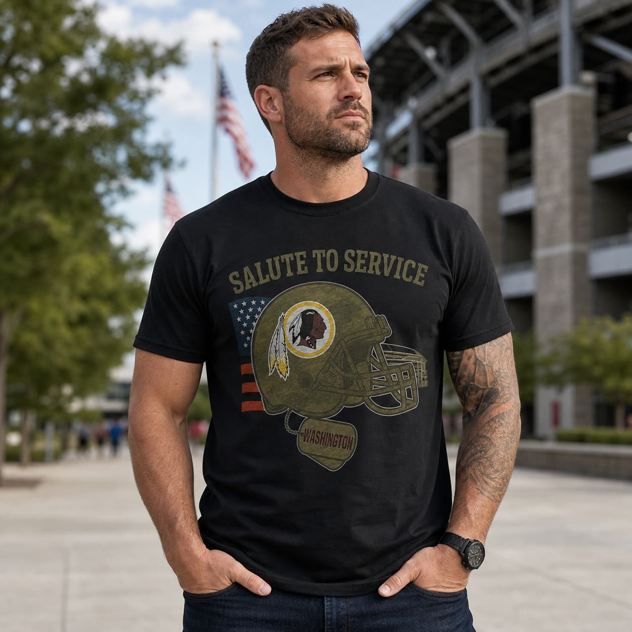 Washington Redskins Exclusive Retro Football Service Salute Artwork Shirt