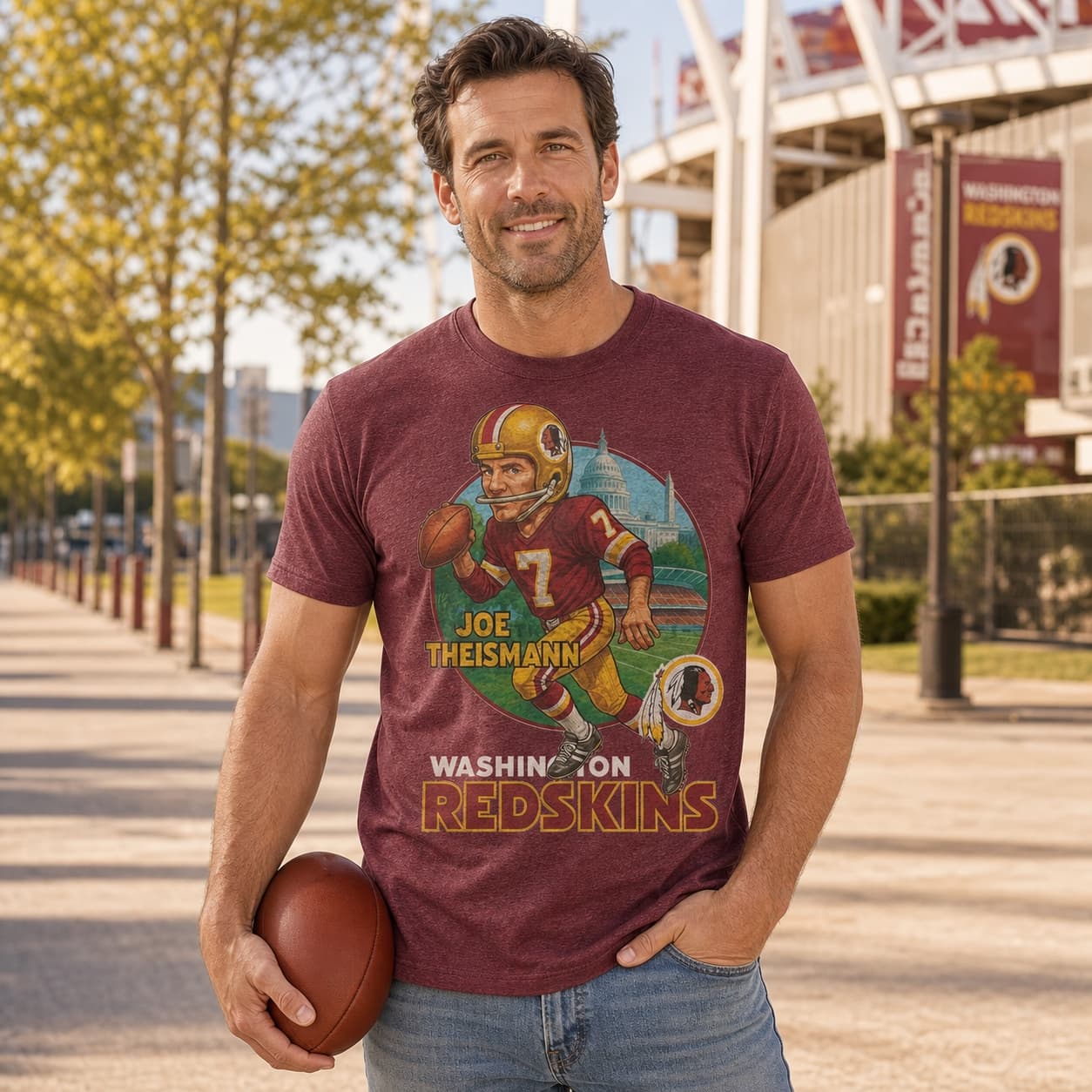 Washington Redskins Joe Theismann Exclusive Retro Football City Artwork Shirt