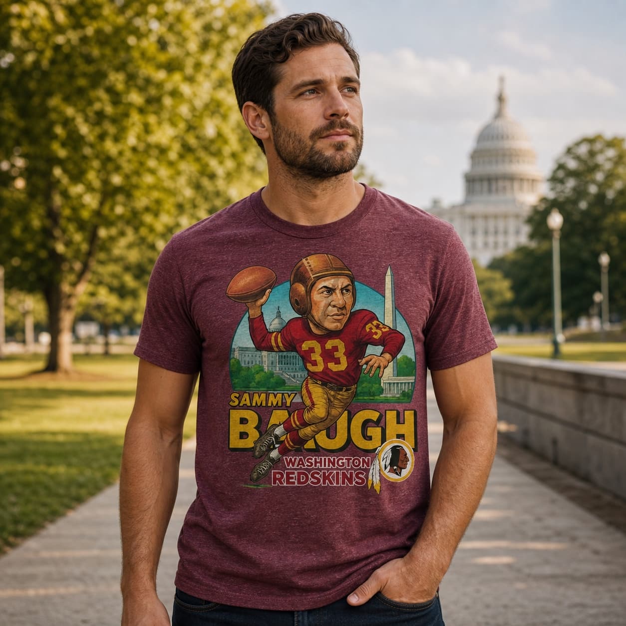 Washington Redskins Sammy Baugh Exclusive Retro Football City Artwork Shirt