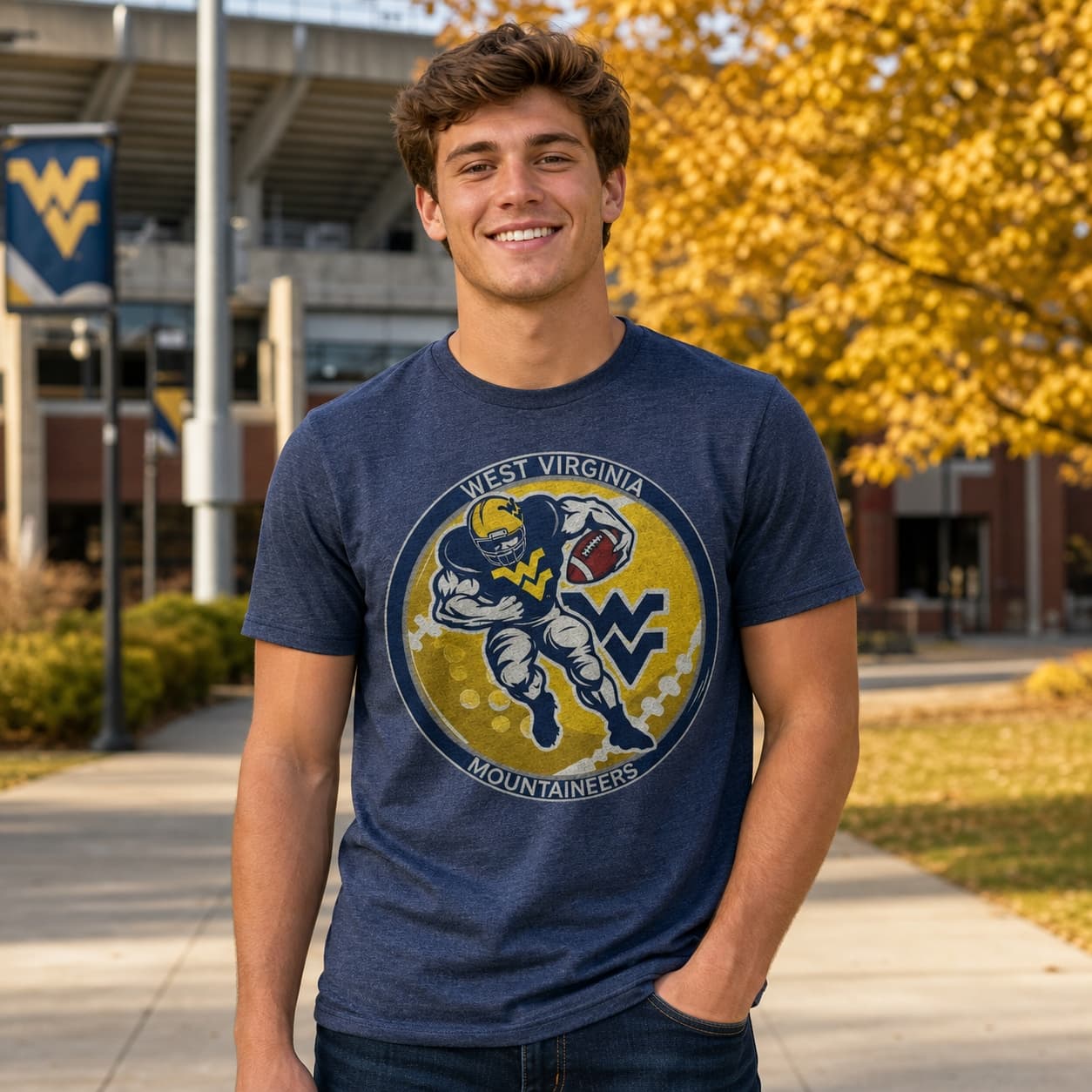 West Virginia Mountaineers Exclusive Retro Football Circle Artwork Shirt