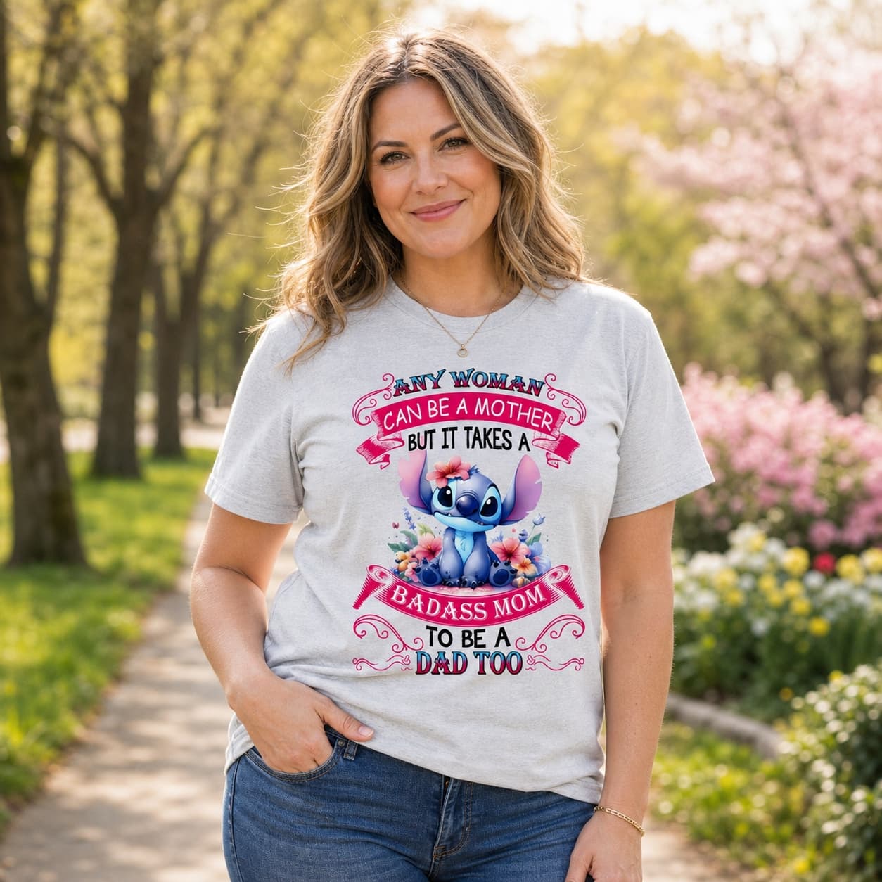 Any Woman Can Be A Mother But It Takes A Badass Mom To Be A Dad Too Stitch Shirt