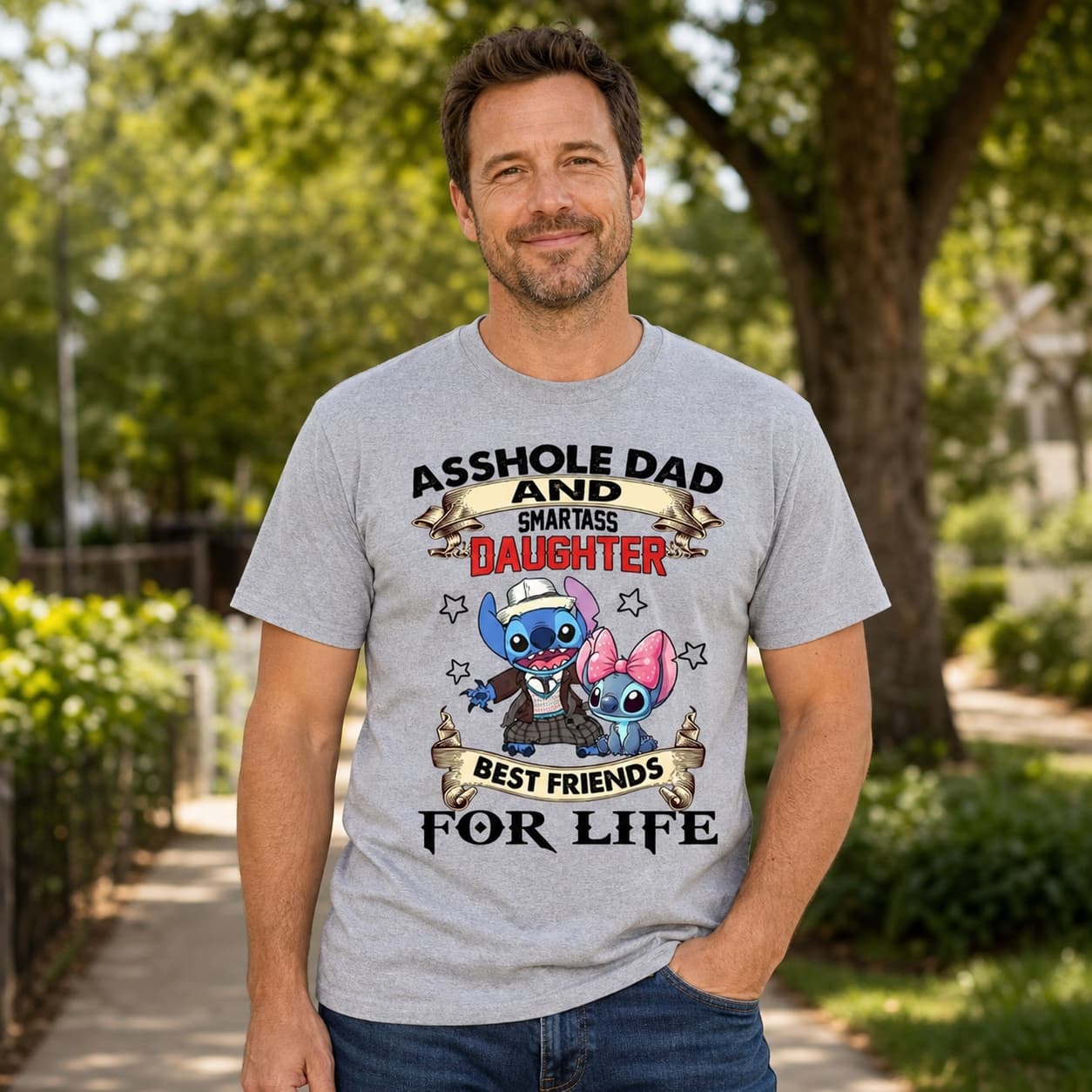 Asshole Dad And Smartass Daughter Best Friends For Life Stitch Shirt