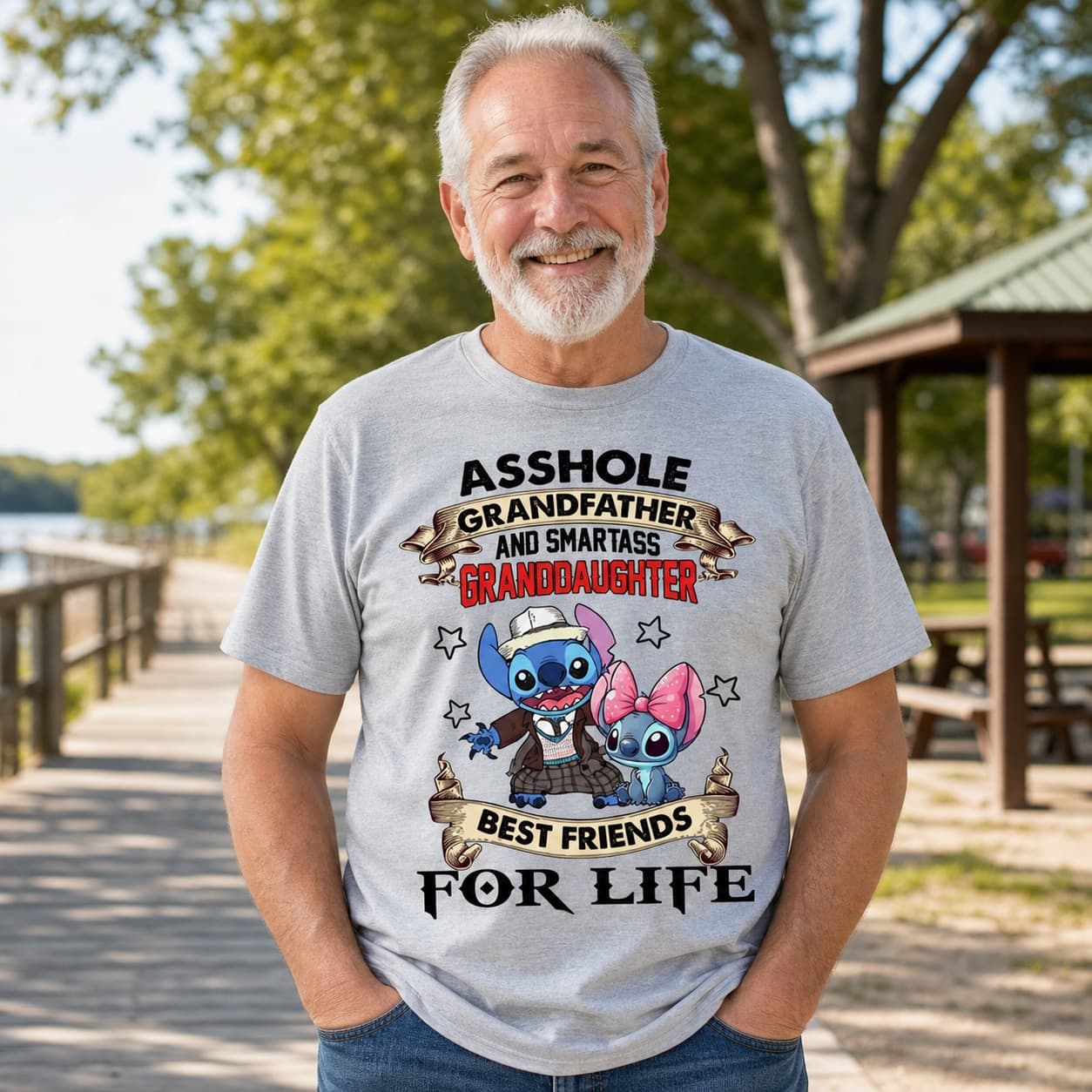 ASSHOLE GRANFATHER AND SMARTASS GRANDDAUGHTER BEST FRIENDS FOR LIFE Stitch Shirt