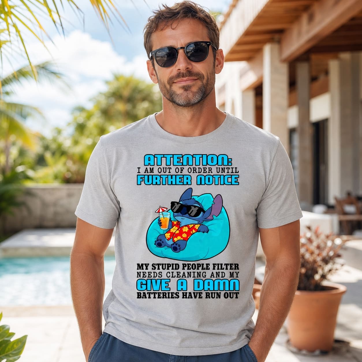 Attention I Am Out Of Order Until Further Notice My Stupid People Filter Needs Cleaning And My Give A Damn Batteries Have Run Out-11 Stitch Shirt