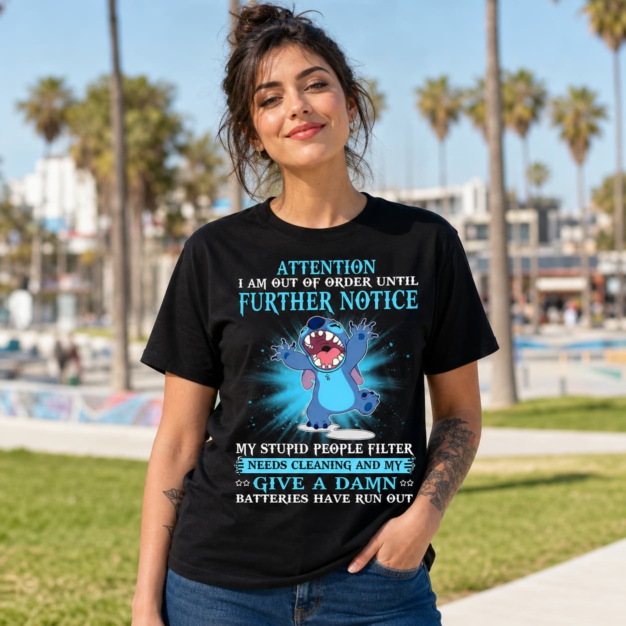 Attention I Am Out Of Order Until Further Notice My Stupid People Filter Needs Cleaning And My Give A Damn Batteries Have Run Out-2 Stitch Shirt