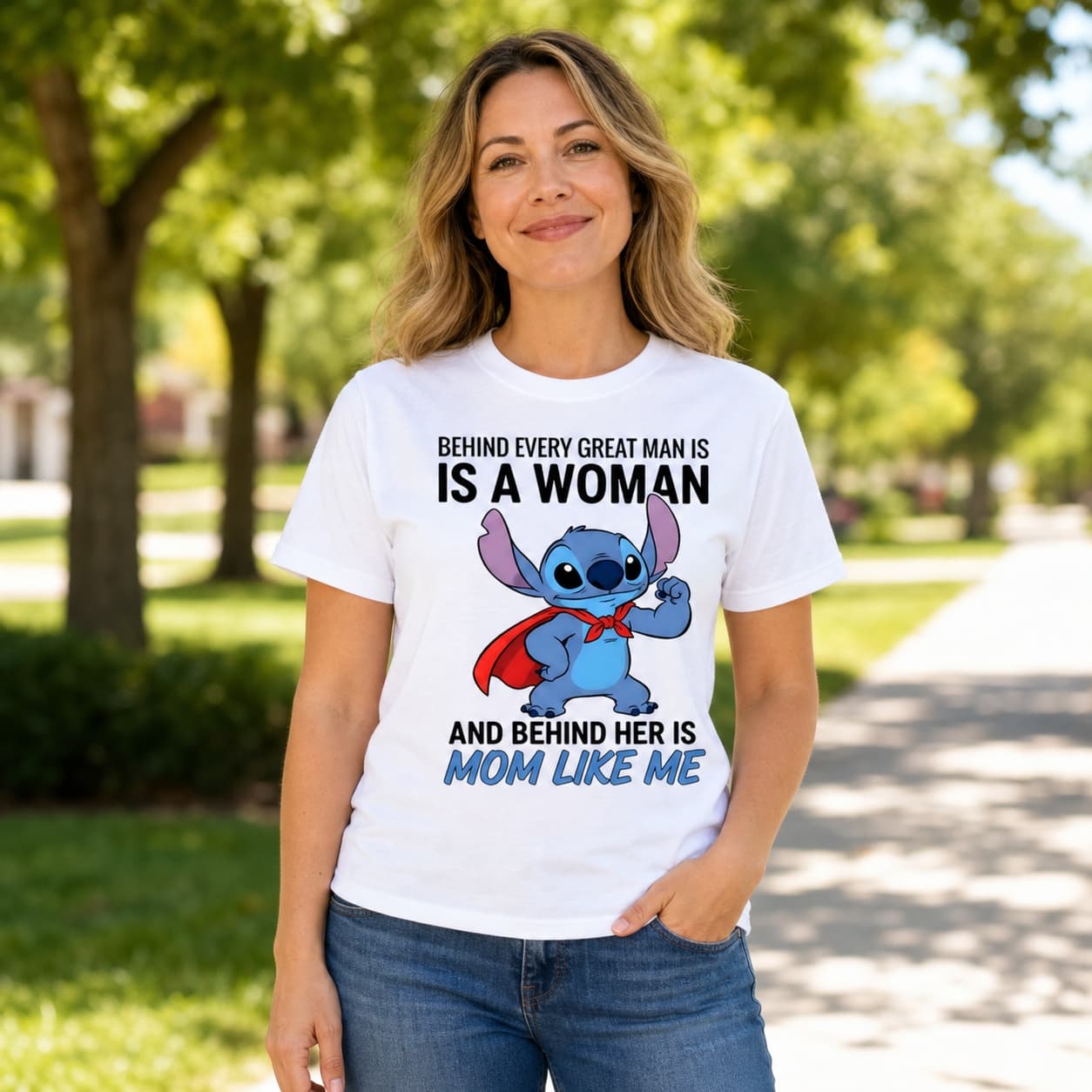 Behind Every Great Man Is Is A Woman And Behind Her Is Mom Like Me Stitch Shirt
