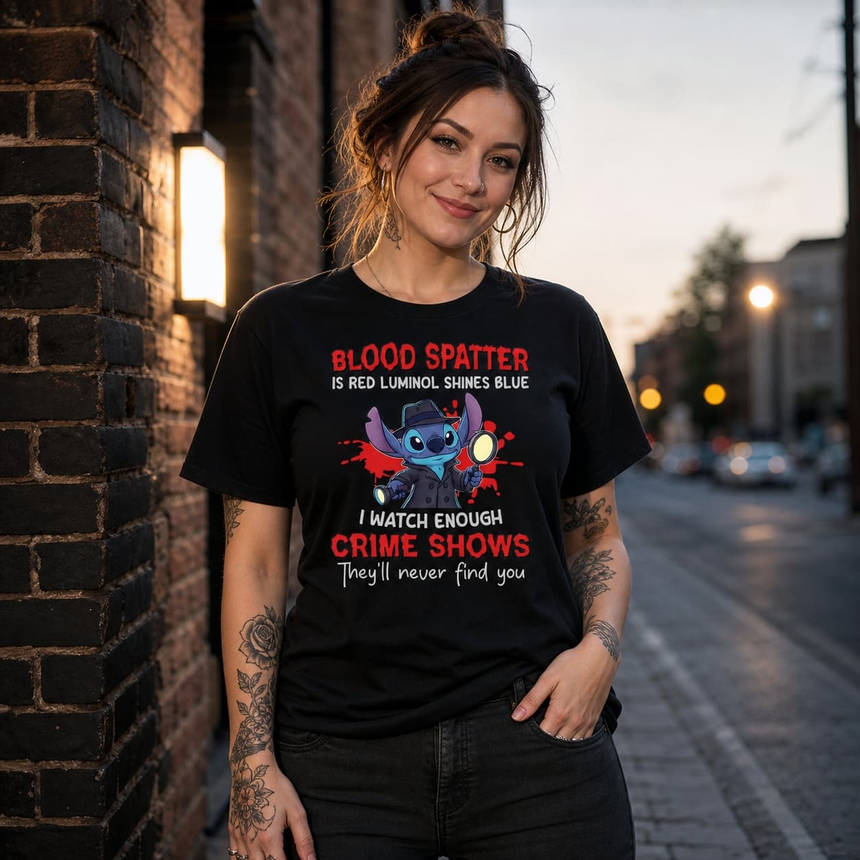 Blood Spatter Is Red Luminol Shines Blue I Watch Enough Crime Shows They’ll Never Find You Stitch Shirt