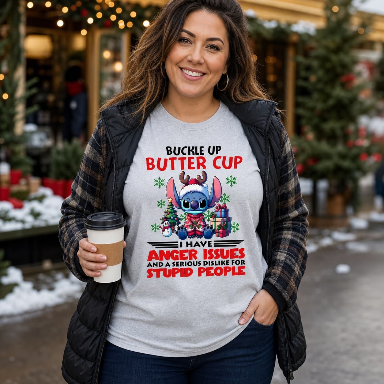 Buckle Up Butter Cup I Have Anger Issues And A Serious Dislike For Stupid People-3 Stitch Shirt