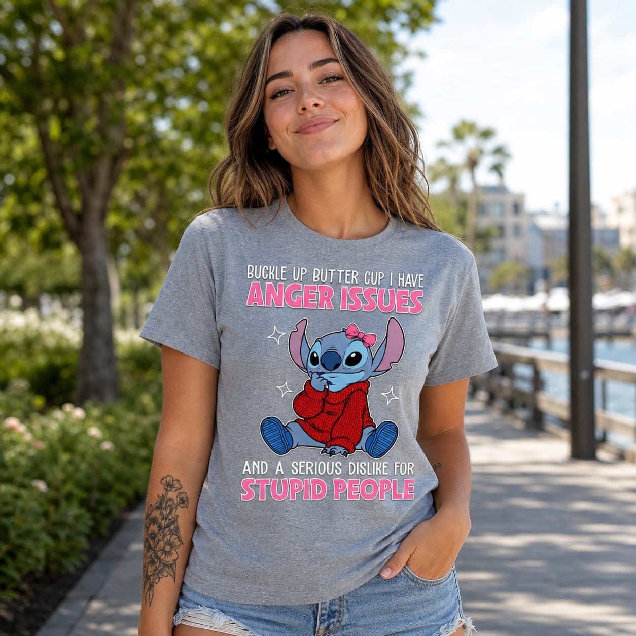 Buckle Up Butter Cup I Have Anger Issues And A Serious Dislike For Stupid People-5 Stitch Shirt