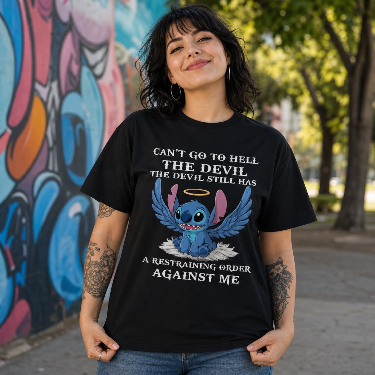 Can’t Go To Hell The Devil The Devil Still Has A Restraining Order Against Me Stitch Shirt