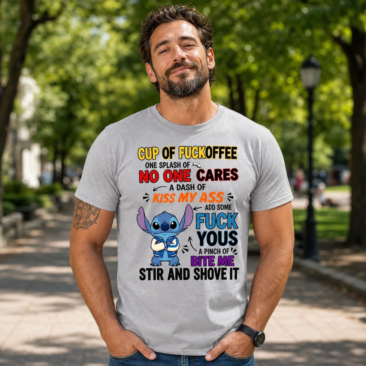 Cup Of Fuckoffee One Splash Of No One Cares A Dash Of Kiss My Ass Add Some Fuck Yous A Pinch Of Bite Me Stir And Shove It-2 Stitch Shirt